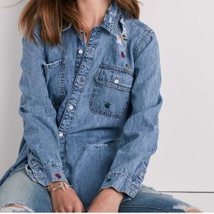 “Lucky Brand” Denim Boyfriend Shirt w/ Embroidery